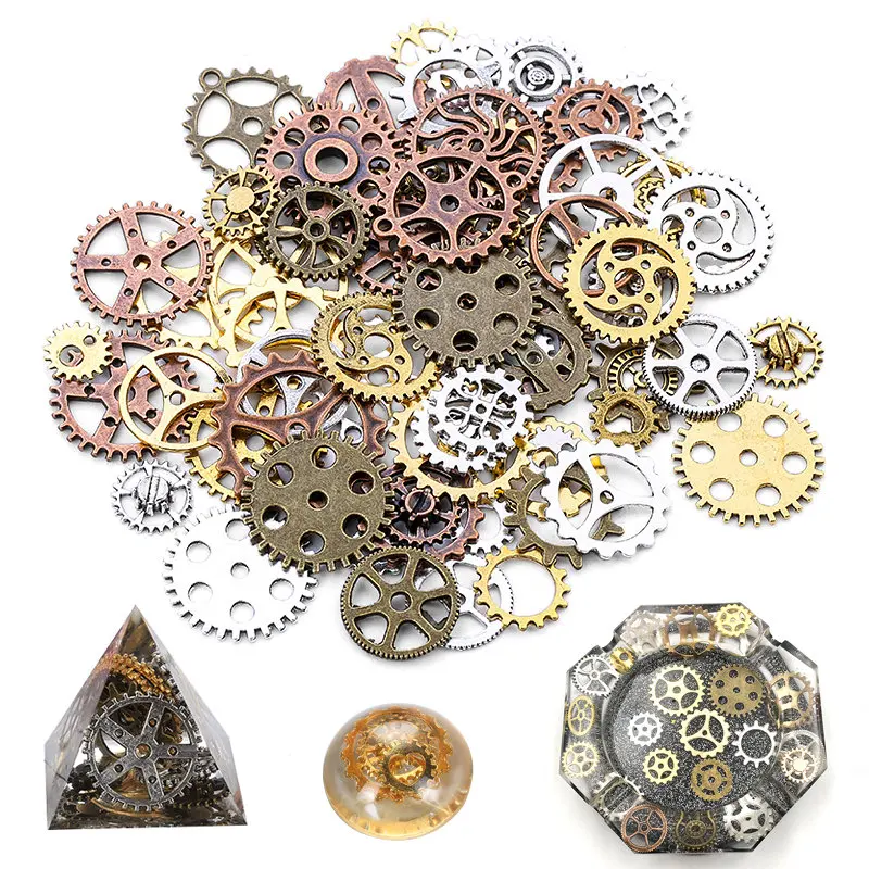 100g/lot Silver ColorGold Color Zinc alloy Epoxy filling Material UV Resin Gear Jewelry Filling Gearwheel Fit Jewelry Making DIY