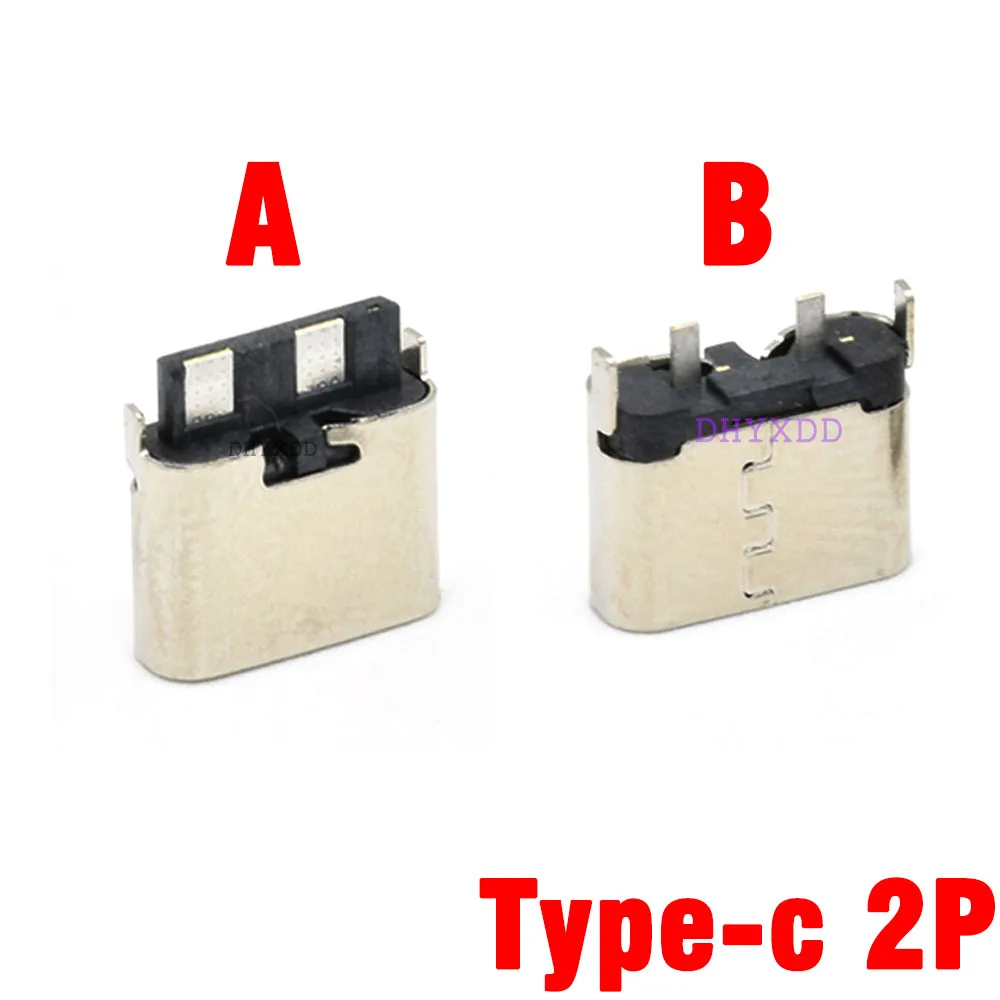 10pcs Micro USB JACK 3.1 Type-C 2Pin 2P Female Connector 180 Degree Straight For Mobile Phone Charging Port Charging Socket H6.5