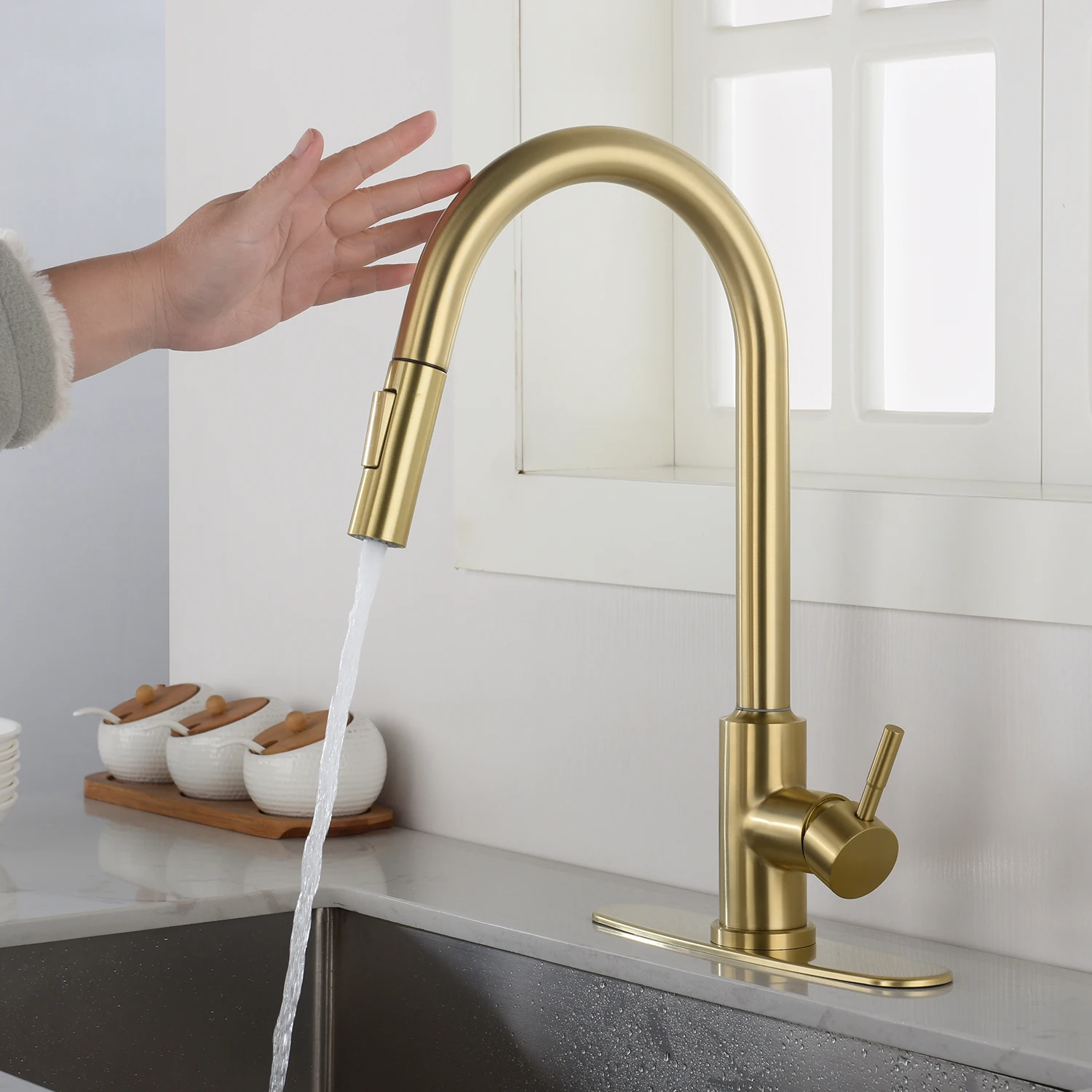 Touch Kitchen Faucet with Pull Down Sprayer Modern Single Hole Kitchen Sink  Faucet