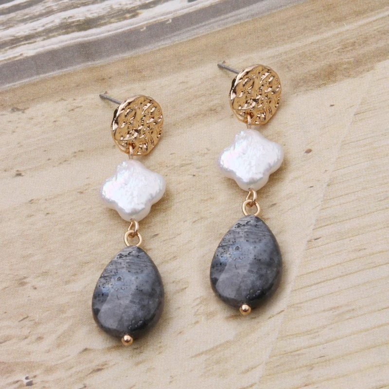 NeeFu WoFu Natural Stone Earrings dangle Earring Freshwater Pearls Ear Earring Long Brinco Ear Oorbellen Christmas Gift