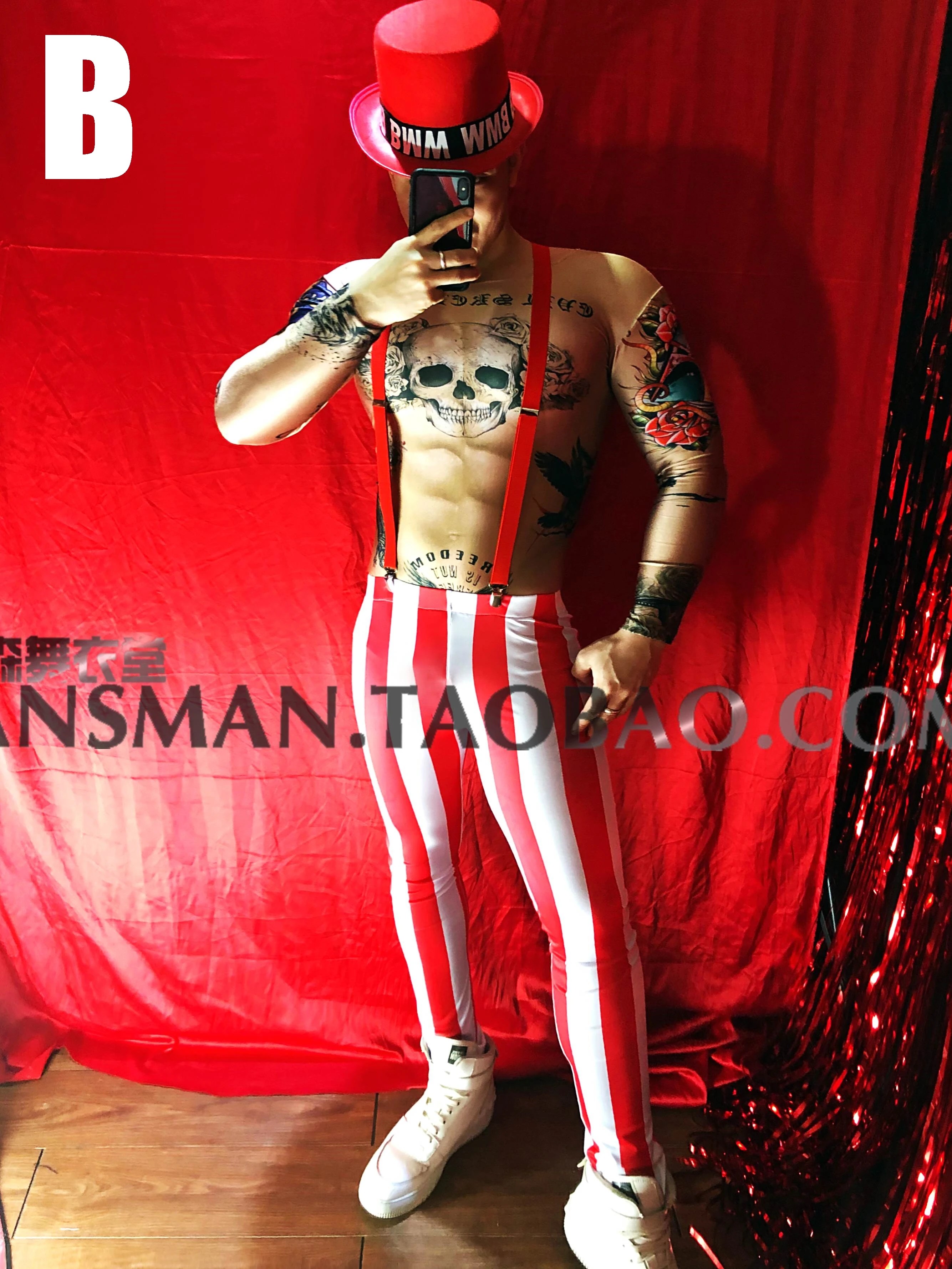 Bar Nightclub Male Singer DJDS GOGO New Year Christmas Valentine's Day Red Black White Striped Jazz Combination Team Costume