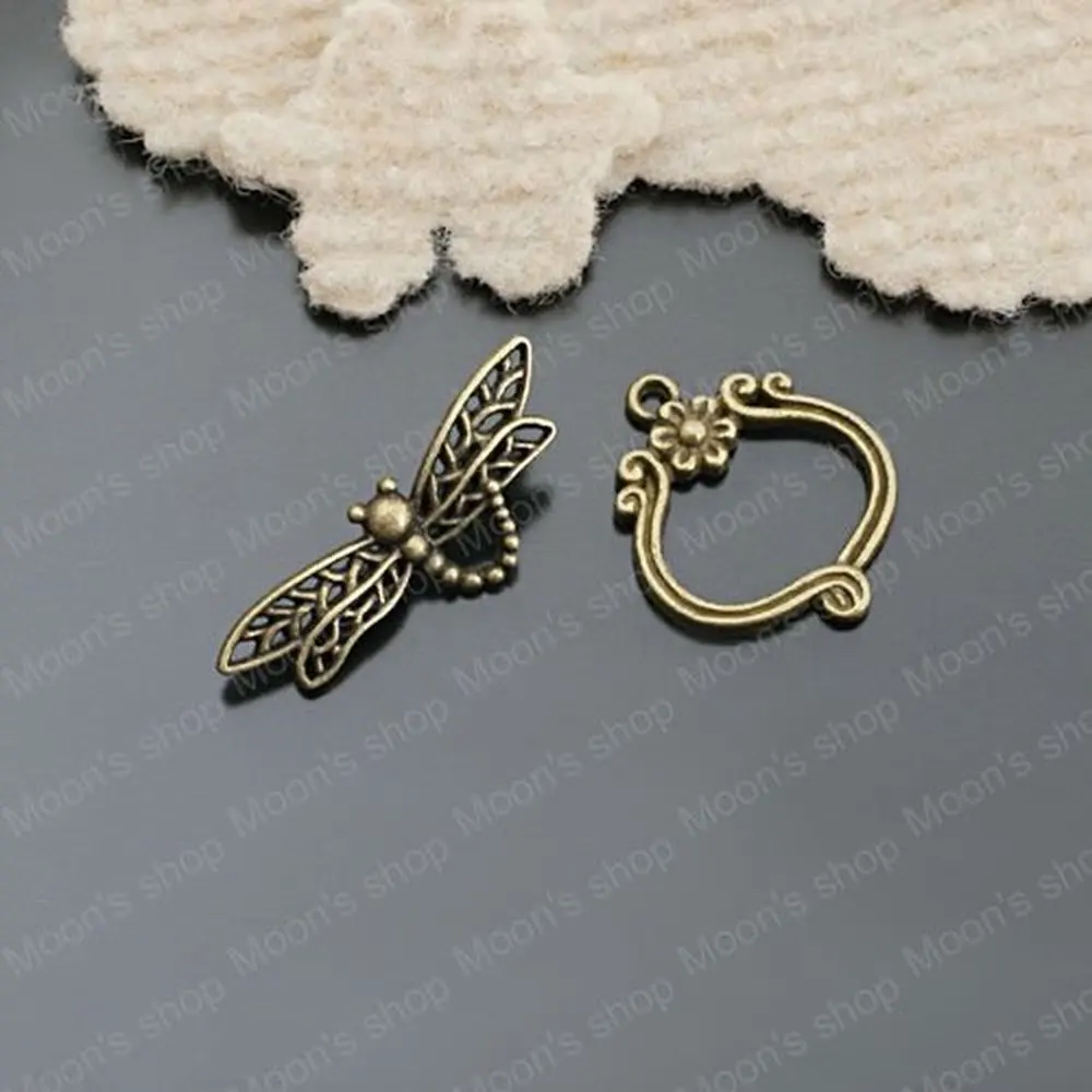 Wholesale Circle 25*22mm Antique Bronze Dragonfly Alloy OT Clasps Diy Fashion Bracelets Findings 10 sets(JM200)