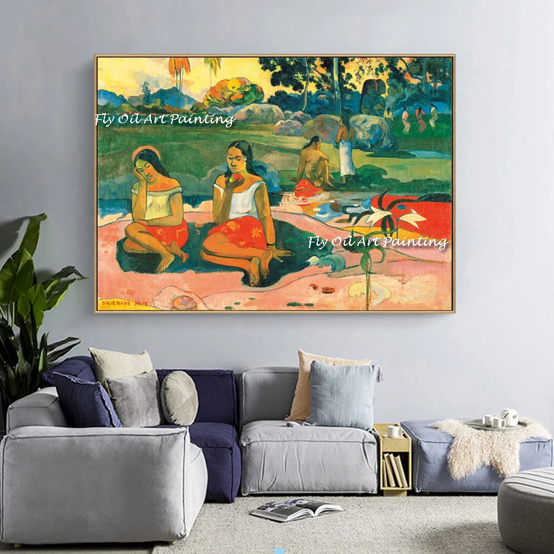 

100% Handpainted Paul Gauguin Women Sitting Outside Oil Painting Wall Art Colorful Abstract Canvas Big Wall Art For Living Room