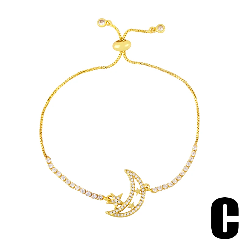 FLOLA-pulsera de cobre con circonita y Luna y estrellas para mujer, brazalete con cruz de piedra blanca, joyería chapada en oro, brte15