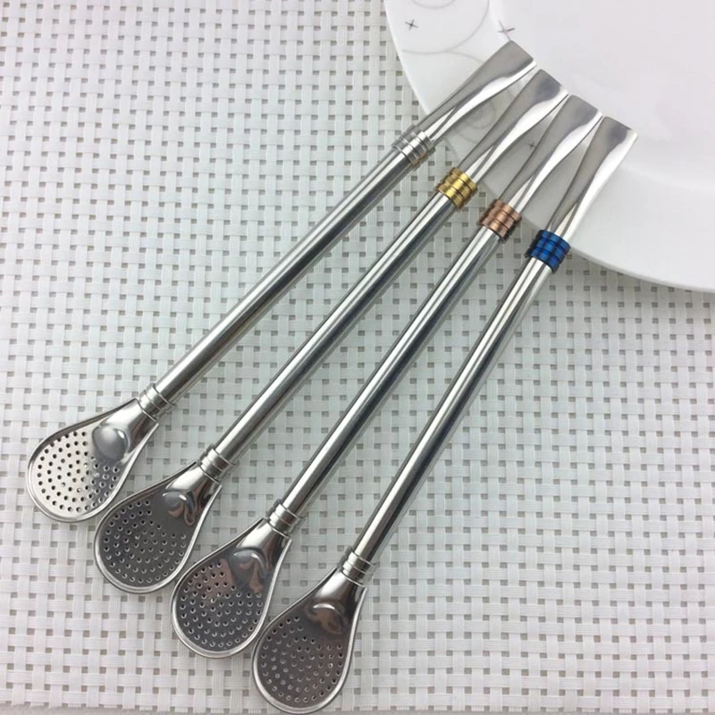 Washable Stainless Steel Drinking Straw Spoon Tea Filter Yerba Mate Tea Straws With Clean Brush Bombilla Gourd Reusable Tea Tool