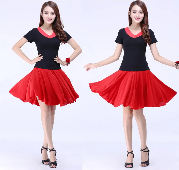 ละตินกระโปรงผู้หญิงห้องบอลรูมเต้นรํากระโปรงสีดําฝึกผู้ใหญ่เต้นรําละตินเต้นรําเสื้อผ้าจีบกระโปรง