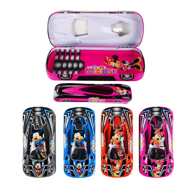 

Disney Mickey and Minnie Set Pen Case Creative Car Multifunctional Cartoon Double Layer Stationery Box Cute School Supplies Gift