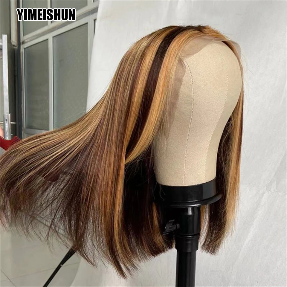 Highlight Bob Short Wigs 4x4 Machine Made Lace Closure Wigs Lace Part Human Hair Wigs Ombre 4/27 13x1 Lace Closure Wig