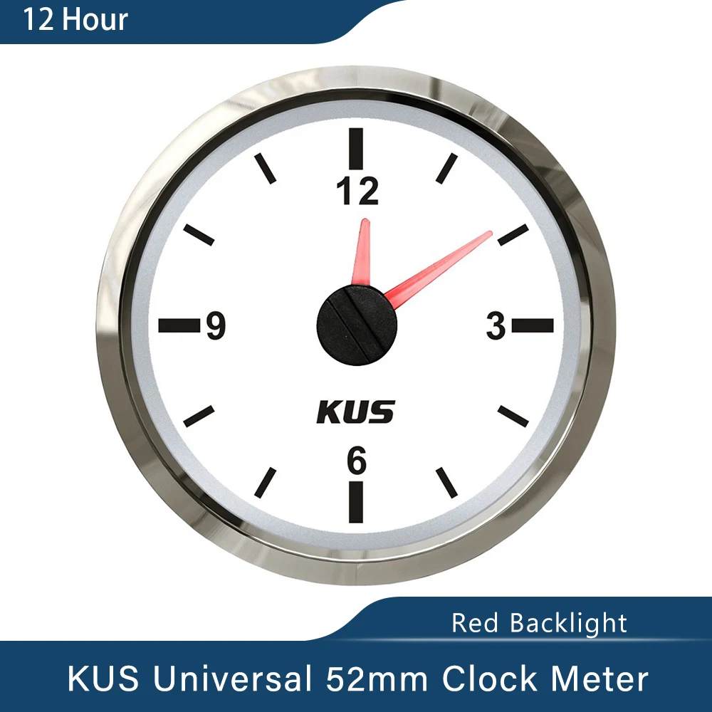 

New KUS Guaranteed Clock Meter Gauge 12-Hour Format with Backlight 52mm(2") 12V/24V for Car Boat