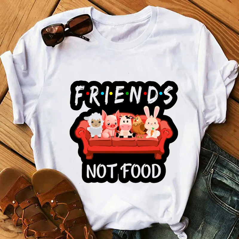 Harajuku Tshirts Women Friends Not Food cow print T-shirt Femme Graphic Tshirt for women Vintage Tshirt Tee Vegan Shirt