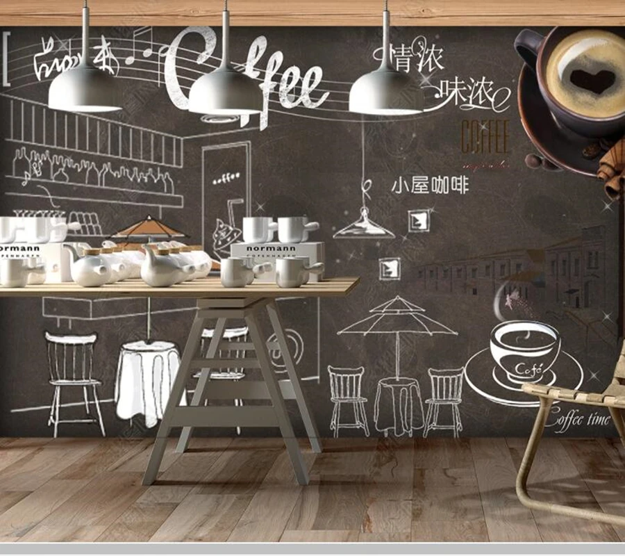 

Papel de parede Hand drawn coffee cafe restaurant bar 3d food wallpaper mural,living room kitchen wall papers home decor