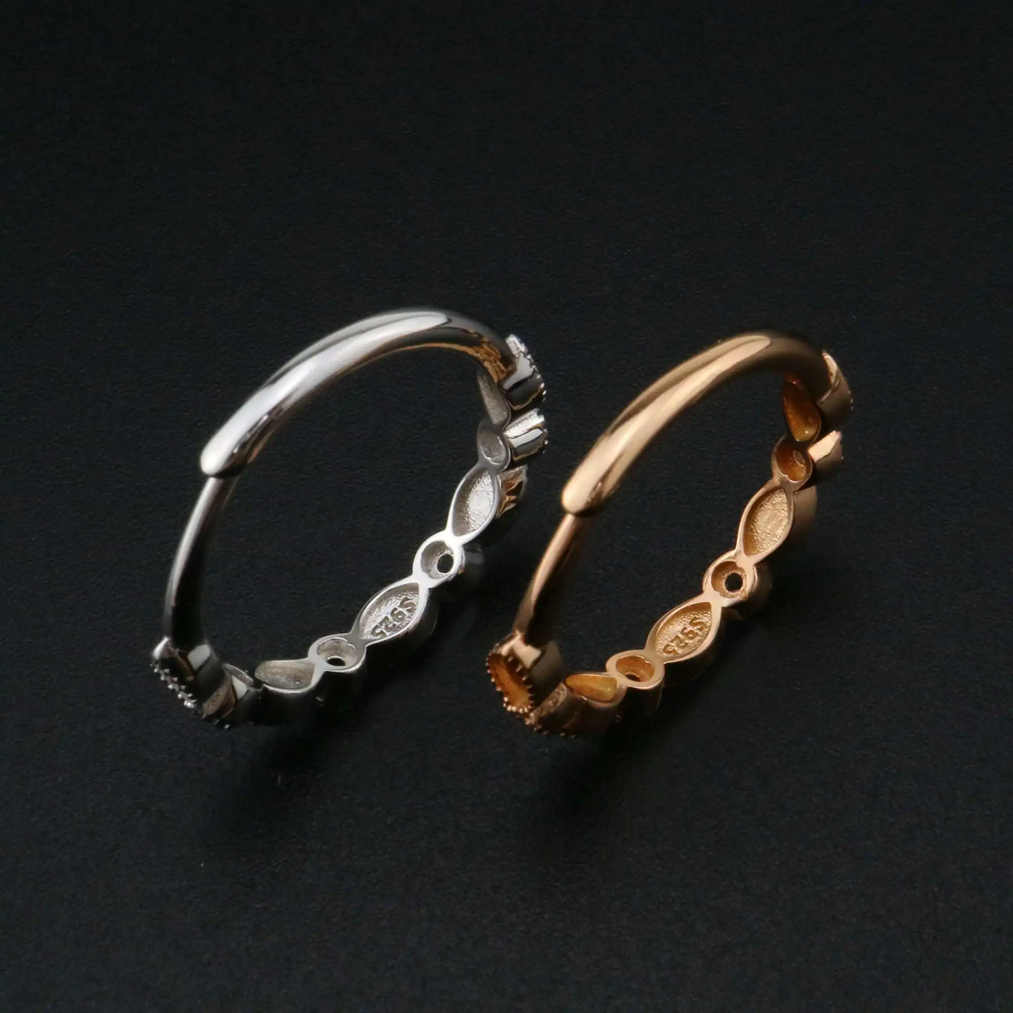 1Pcs Keepsake Mother Milk Resin Ring Settings Solid 925 Sterling Silver Rose Gold Plated  2x4MM Marquise 2mm Round 1294220