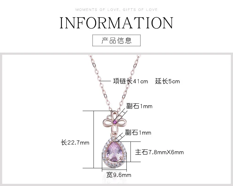 Pendant Necklace Flower Drops Pink Zircon Trendy Link Chain Fashion Jewelry Ts Style 925 Stering Silver Bijoux Gift