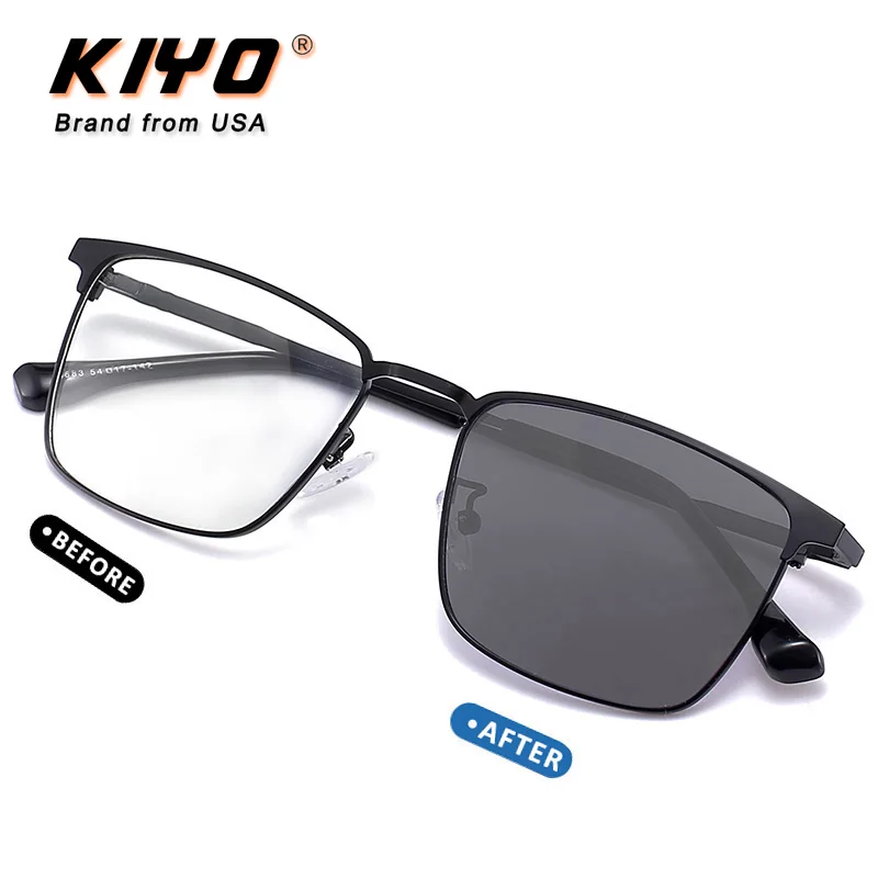 

KIYO Brand 2021 New Women Men Square Photochromic Anti-Blue Light Sunglasses Metal Fashion Sun Glasses UV400 Sport Eyewear 9683