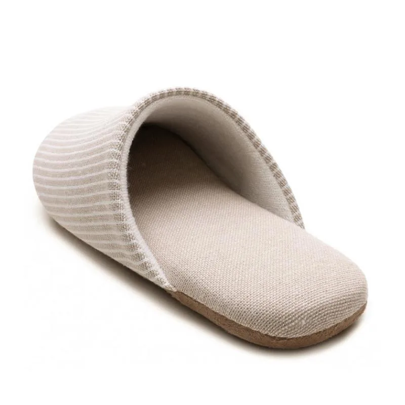 Japanese Style Mute Slippers Women Men Home Cotton Slipper Breathable Fabric Couple Spring Summer Shoes Suede Sole Ladies Slides