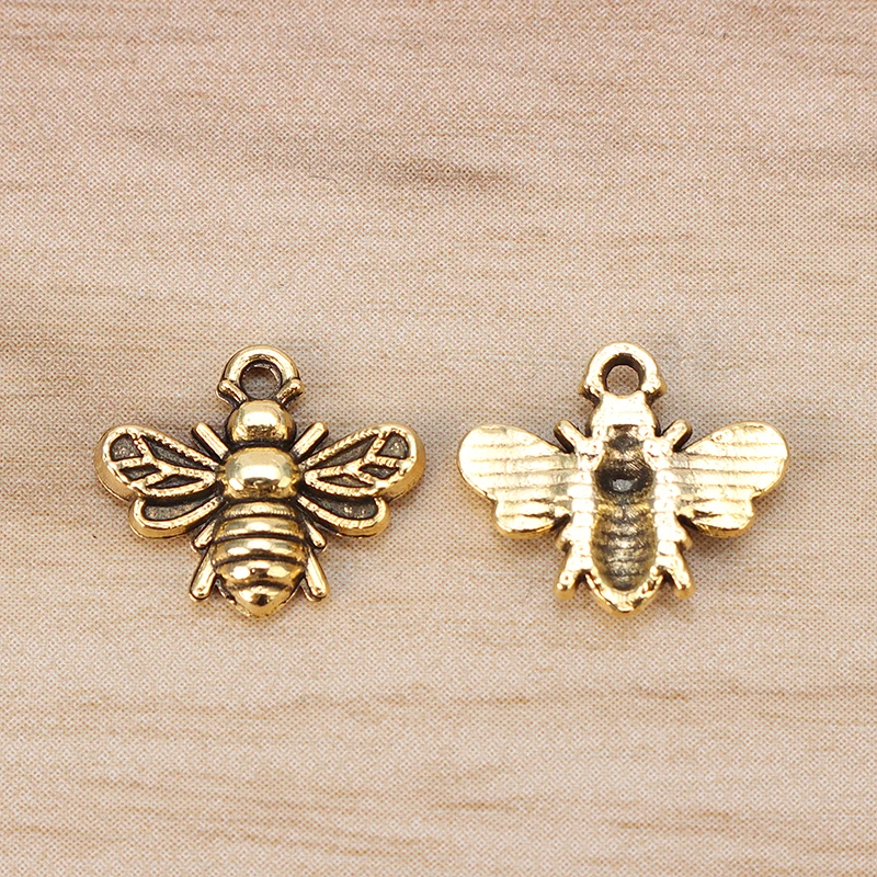 100pcs Antique Gold Color Bumble Bee Honeybee Insects Charms Pendants Beads For DIY Necklace Jewelry Making Accessories 13x11mm