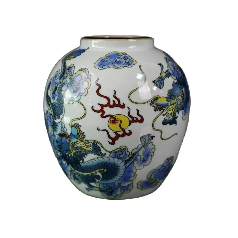 Chinese Old Porcelain Pastel Double Dragon Pattern Jar