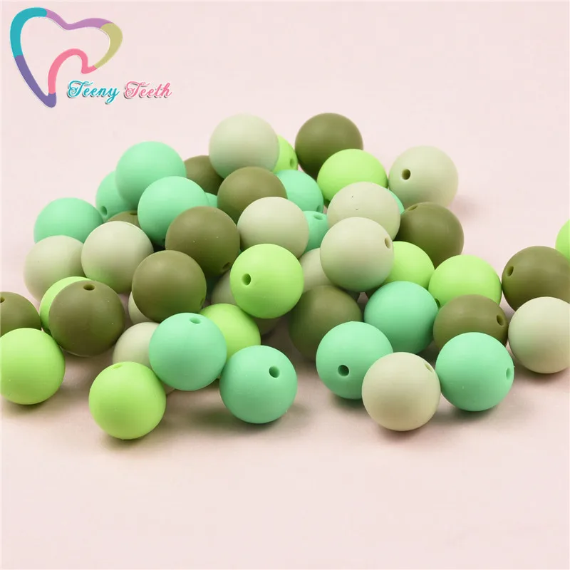 10PCS Sage Green Mix Round 9-15MM Silicone Ball Beads Food Grade Silicone Teether DIY Pacifier Clips Beads Necklace Baby Teether