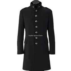 WWII WW2 German Officer Tunic Jacket Military Uniform Black Wool Greatcoat Coat Tops