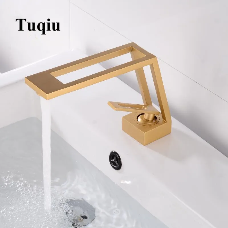 Bathroom Faucet Solid Brass Bathroom Basin Faucet Cold & Hot Gold Brass Water Mixer Sink Tap  Deck Mounted Black Tap Top Sale