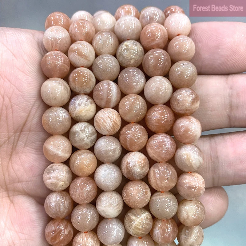 Smooth Peach Sunstone Round Loose Beads for Jewelry Making Natural Stone Beads DIY Bracelet Accessories  4/6/8/10/12mm 15'' Inch