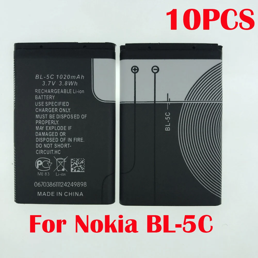 

100% Original 10PCS BL5C BL-5C BL 5C For Nokia 1100 1110 1200 1208 1280 1600 2700 3100 3110 5130 6230i n70 n72 Phone Battery