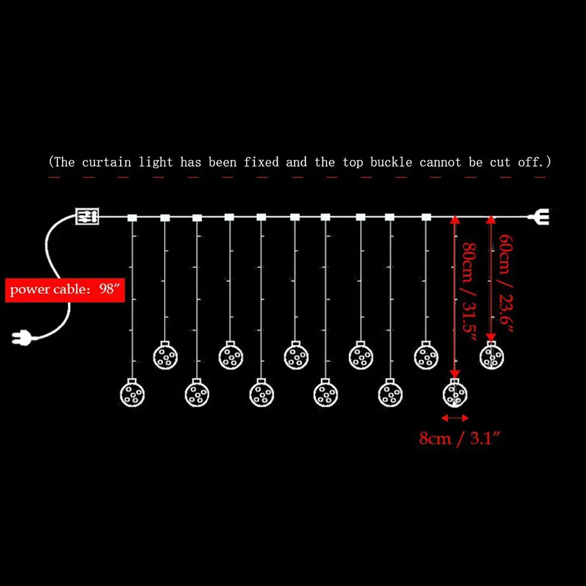 2.5 متر AC220V شفافة متمنيا كرات LED الستار الجنية سلسلة أضواء رومانسية عيد الميلاد عيد الميلاد حفل زفاف أضواء الديكور