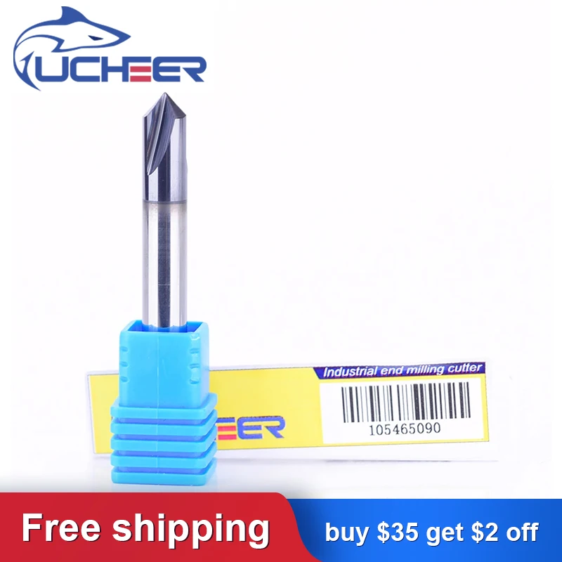 UCHEER 1pc 2 flauti HRC45 ° Carburo di Tungsteno Smussatura Fresa CNC Fresa Sbavare Strumento per la Lavorazione Dei Metalli