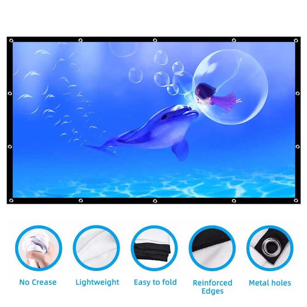 Salange Projector Screen 100 inch 120 inch 150 Portable Foldable for Home Theater Outdoor Indoor Double Side projection screens