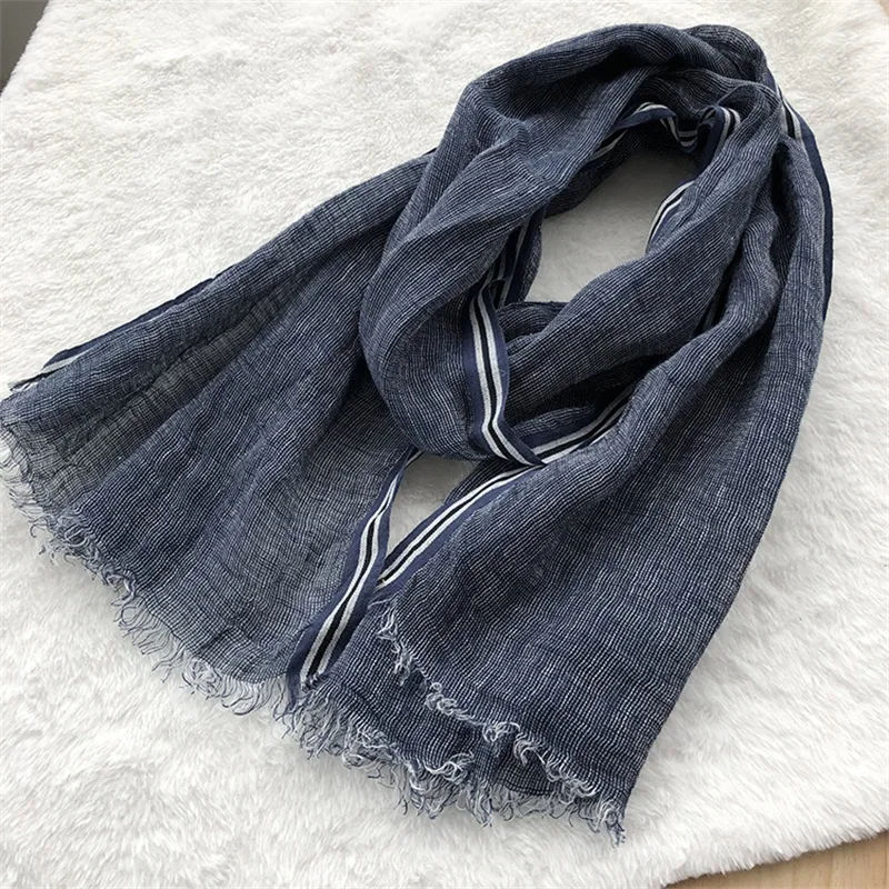 New Style Spring And Summer Leisure Business Men\'s Linen Scarf Solid Color Clause Versatile Breathable Shawl