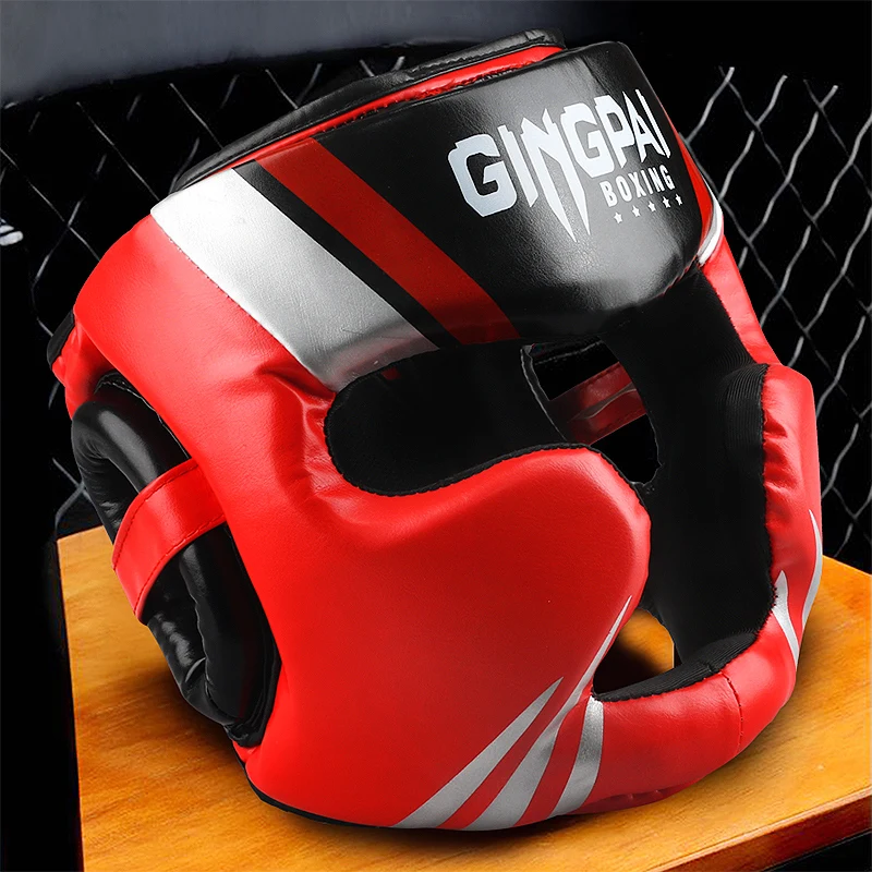 GINGPAI Full-Covered Boxing Helmet Muay Thai Training Sparring Headgear Hand Guard MMA Sanda Fitness Thickened Equipment Safety