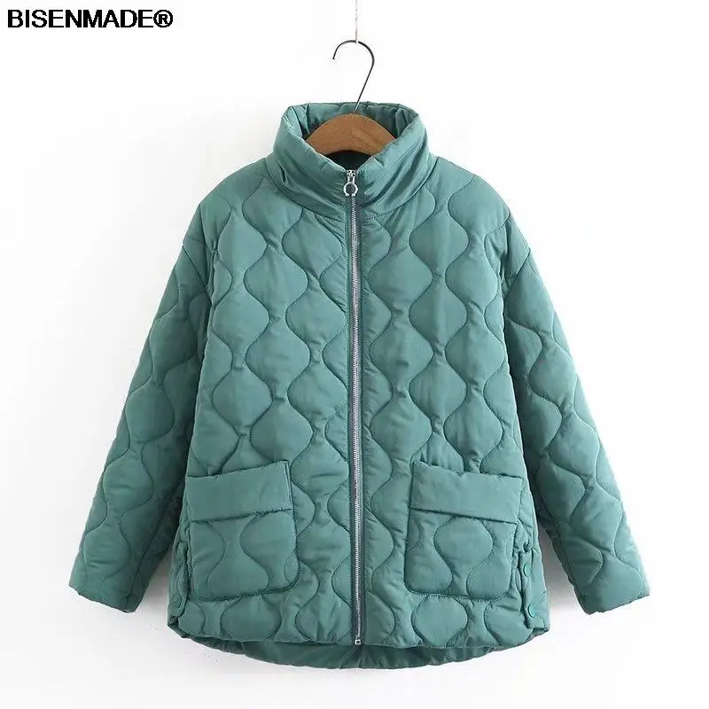 Parkas rembourrés à col montant pour femmes, manteau à fermeture éclair, vêtements d'hiver, grande taille, mode simple, nouveau