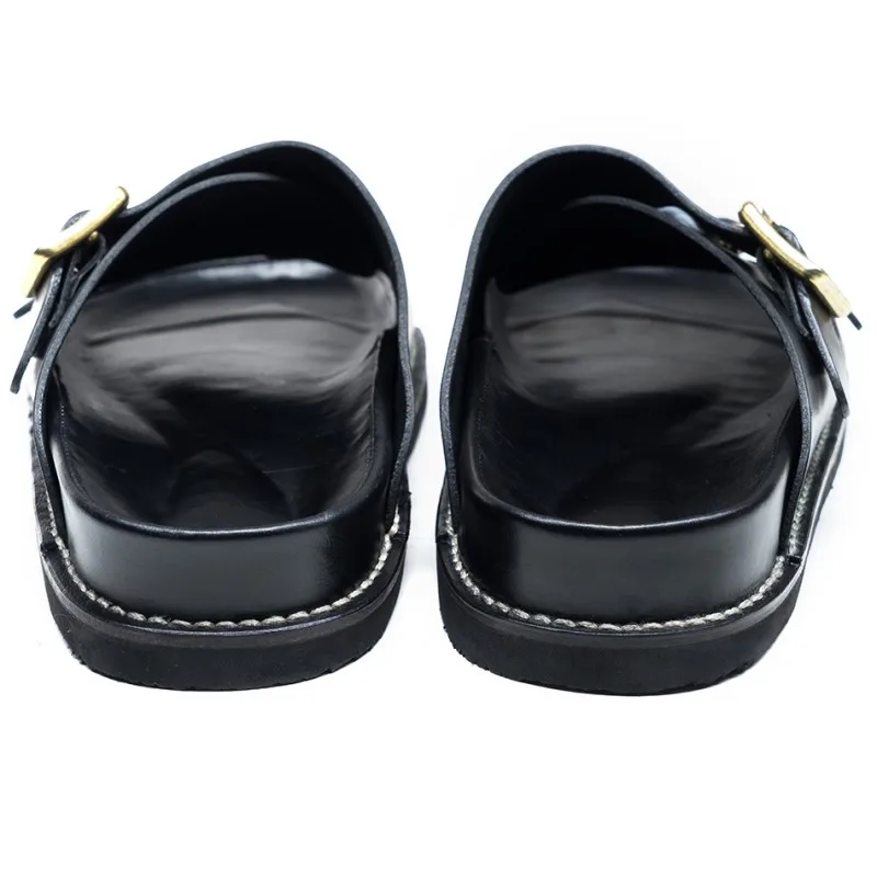 High Quality Mens Summer Cowhide Natural Leather Slide Sandals Buckle Slip On Slippers Man Designer Thick Platform Beach Sandals