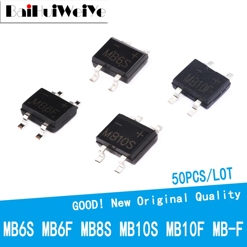 Rectificador de diodo monofásico, puente SOP-4 SMD, amplificador IC Original, Chipset bueno, MB6S, MB6F, MB8S, MB10S, MB10F, MB-F, 50 unidades por