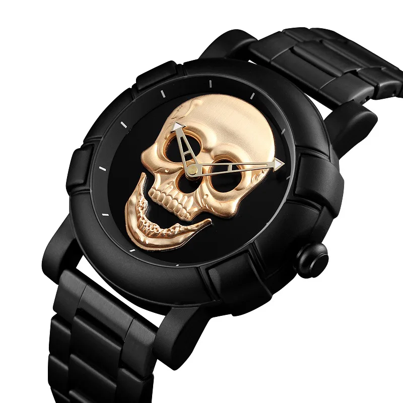 Famous Brand Men Skull Pattern Quartz Watch 2021 Fashion Casual Stainless Steel Military Sports Wristwatch Analog Clock Relogio