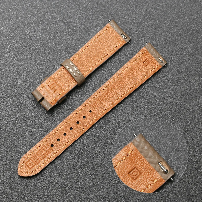 SAUPPO Watch Accessories 20mm Top Layer Leather Belt Suitable for Hermes H Hour HH1.510/501 Embossed Texture Watchbands