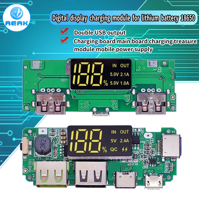 Dual USB 5V 2.4A Micro/Type-C LED USB Mobile Power Bank 18650 Charging Module Lithium Battery Charger Board Circuit Protection