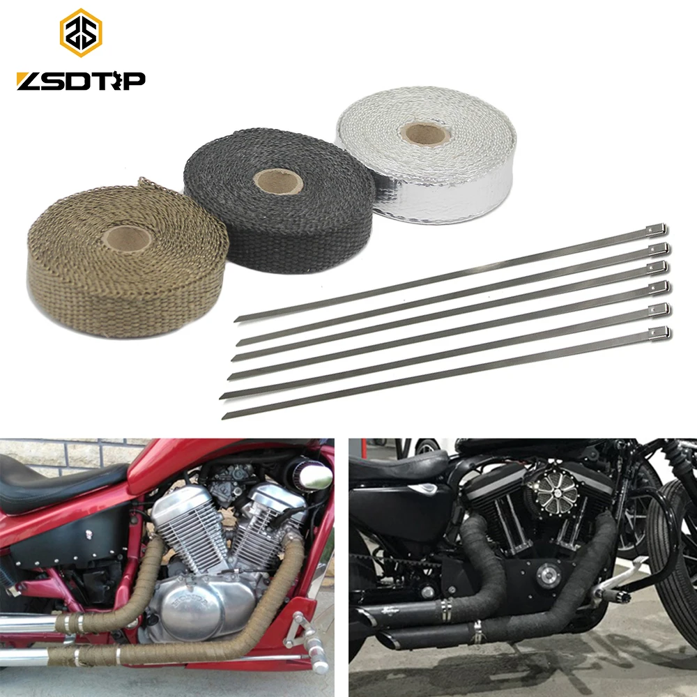 ZSDTRP 5M/10M/15M Titanium Temp Exhaust Heat Wrap Heater Resistant Downpipe Ties Car Motorcycle Tape Replacement