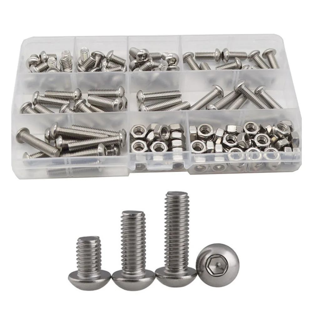 M2 M3 M4 M5 M6 Machine Hex Schroef Set Bouten En Moeren 304 Rvs Inbus Ronde Hoofd moer Assortiment Kit