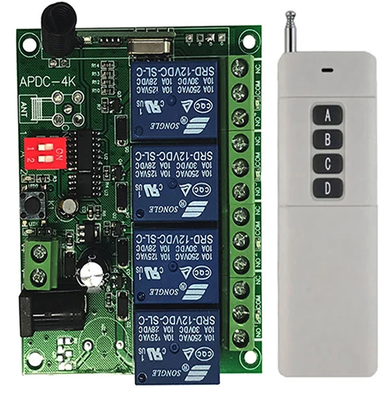 3000m 433Mhz Uniwersalny bezprzewodowy zdalny przełącznik DC 12V 24V 4CH Moduł odbiornika przekaźnika i nadajnik zdalnego sterowania RF 433 Mhz
