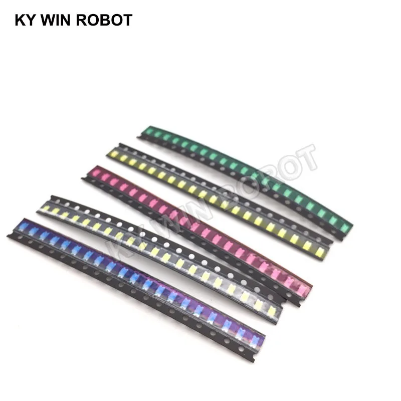 Paquete de luces LED 100 SMD, kit de luces de color rojo, blanco, verde, azul, amarillo, naranja y blanco cálido, 1206, 1206 piezas = 5 colores, 20