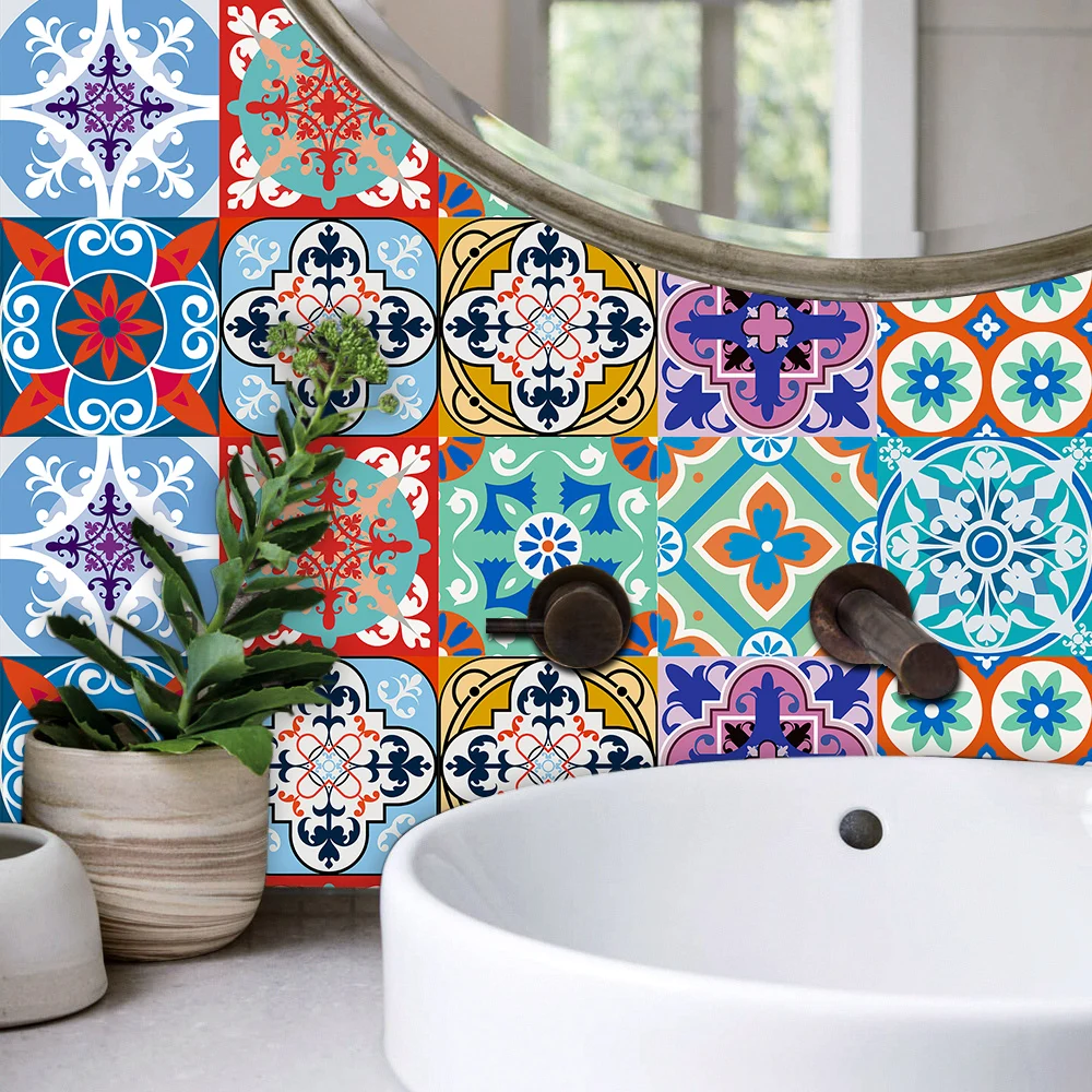 Traumblauer Wandaufkleber im Mandala-Stil mit mattierter Oberfläche, rutschfeste Fliesen-Dekorationsfolie für Fliesen/Boden in Küche, Badezimmer, Kunstwandbild – Detail 12