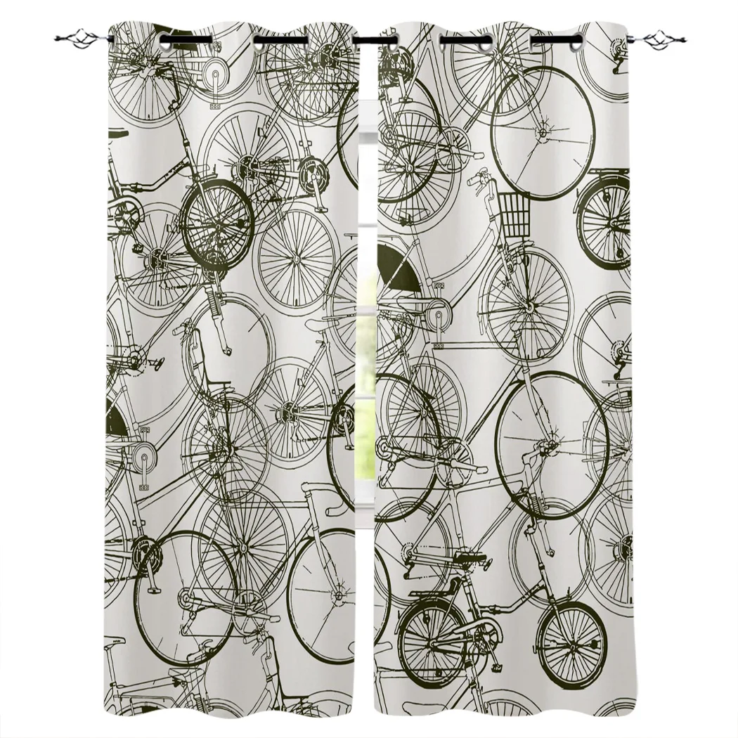 Single Line Bicycle Window Curtains Living Room Kitchen Curtains Modern Home Decor Bedroom Treatment Drapes