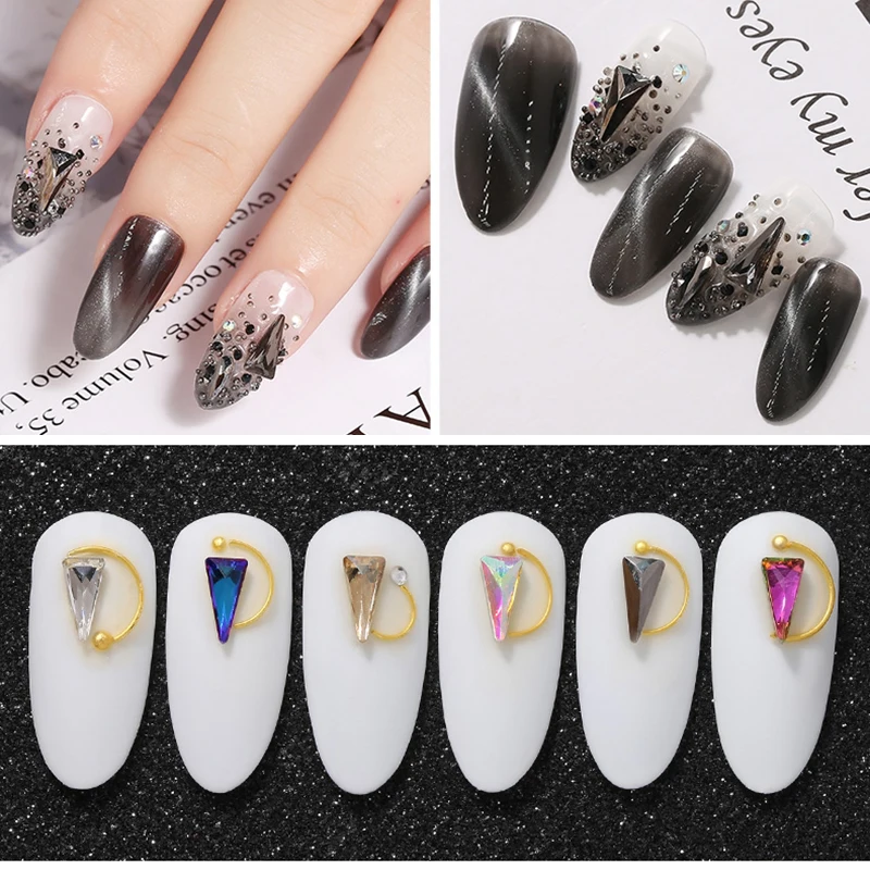 Long Triangle Nail Art Rhinestone 4x8mm Sharp Bottom Crystal Glass High Quality 3D Fashion Fingernail DIY Accessories