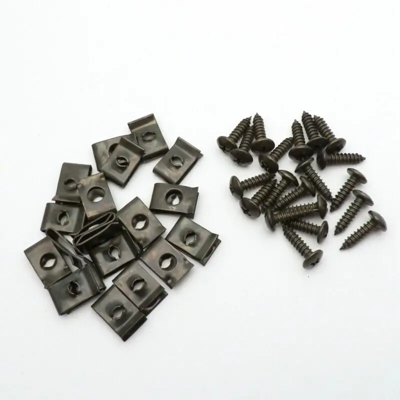 20 Pieces Black Iron Metal Fairing Bolts Fastener U-Type Clips & Screws Retainers Rivets For Car Truck Door Panel Bumper Fastene