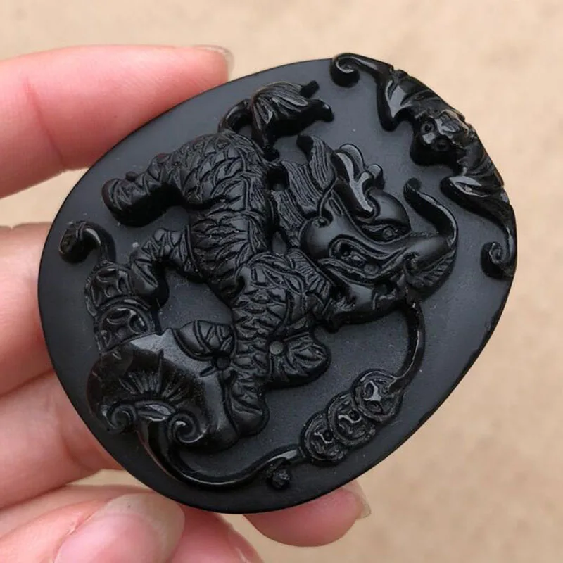 100% Natural  Black Obsidian Kirin Pendant Necklace with high quality jewelry accessories for men and women Wangcai Shield to