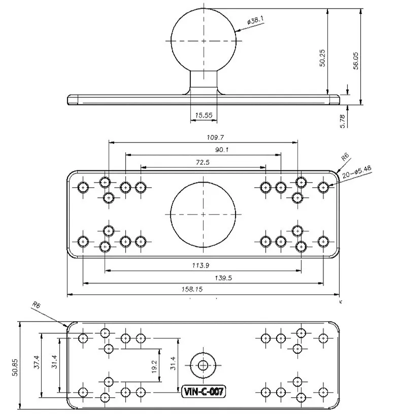 1.5 "Ball 6.25" X 2 "مستطيل قاعدة ثابت Fishfinder Lowrance البحرية الجهاز الإلكتروني