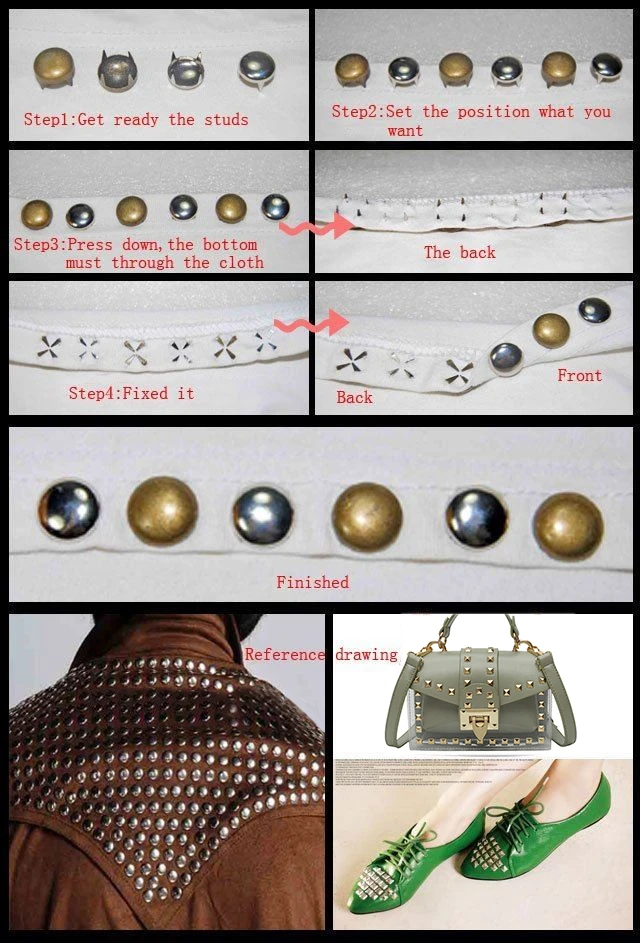 100 Stück 2,5–16 mm runde Kuppel-Spike-Nieten, Punkte, Nieten, Nagelkopf, Punkrock, DIY-Lederhandwerk für Kleidung, Tasche, Schuhe, Teile, Dekoration – Detail 1
