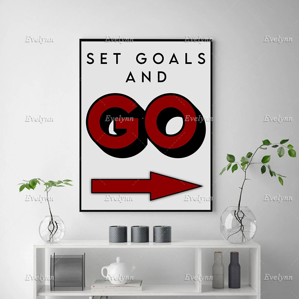 Set Goals and Go Inspirational,Motivational Poster Modern Painting Decor Hd Print Wall Art Canvas Office Corridor Floating Frame