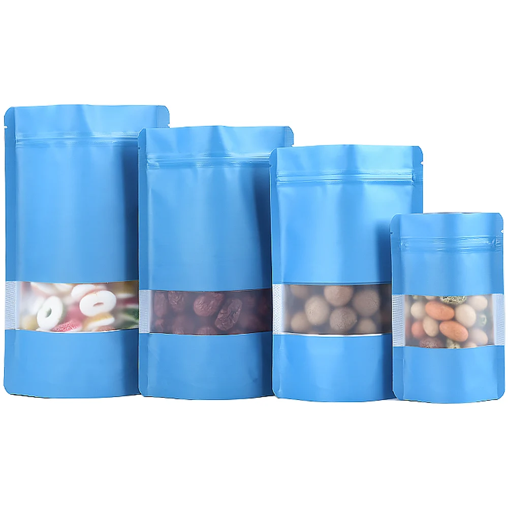 100Pcs/Lot Reusable Reclosable Tear Notch Food Ground Coffee Pouches Blue Mylar Foil Zip Lock Stand Up Bag with Frosted Window